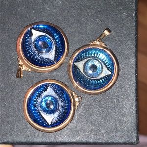 Set of 3 Evil Eye Pendants - gold tone